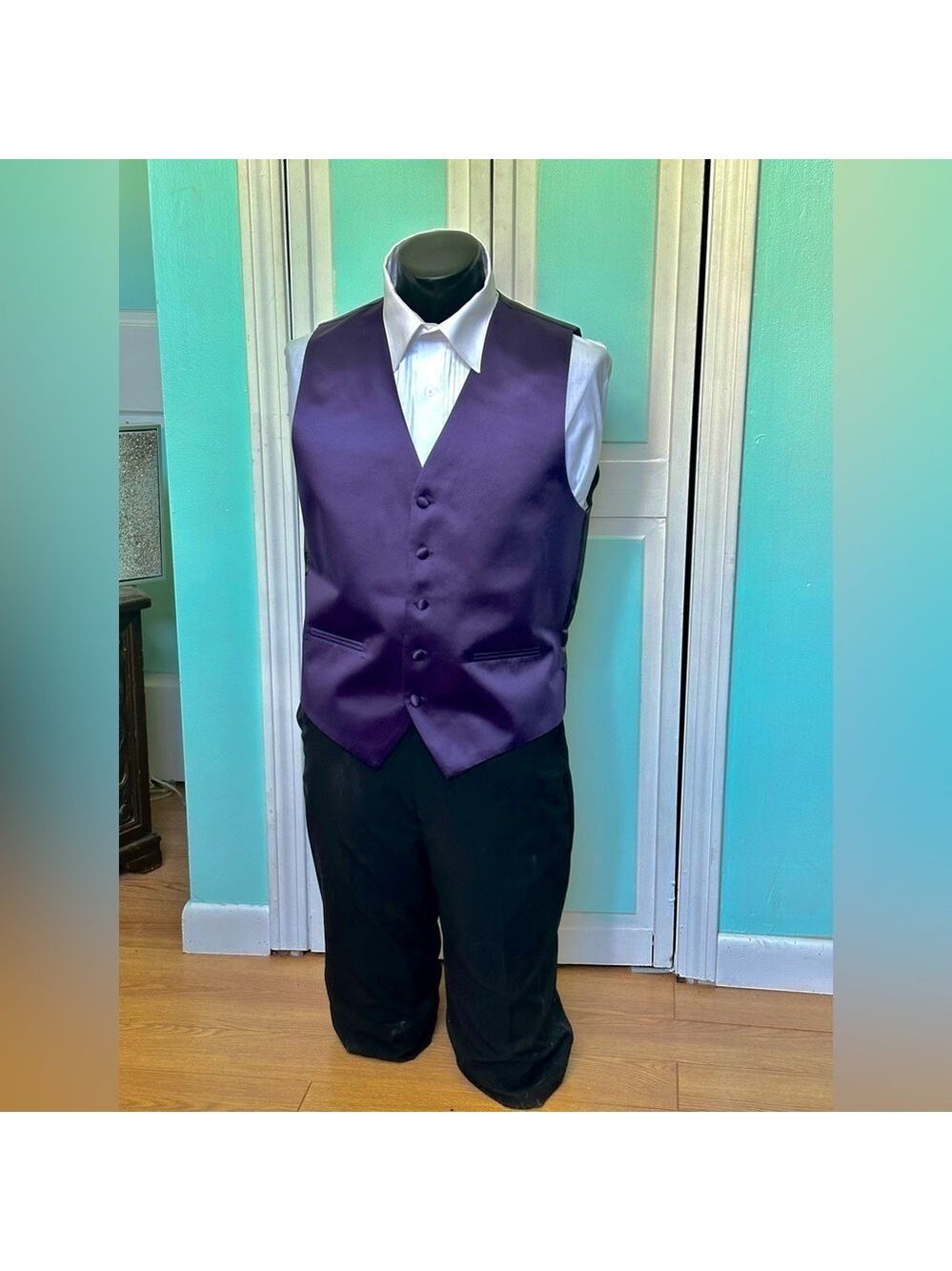 Lapis Royal Plum Purple Satin Closed Back Vest Wedding Prom Tuxedo Men’s Small